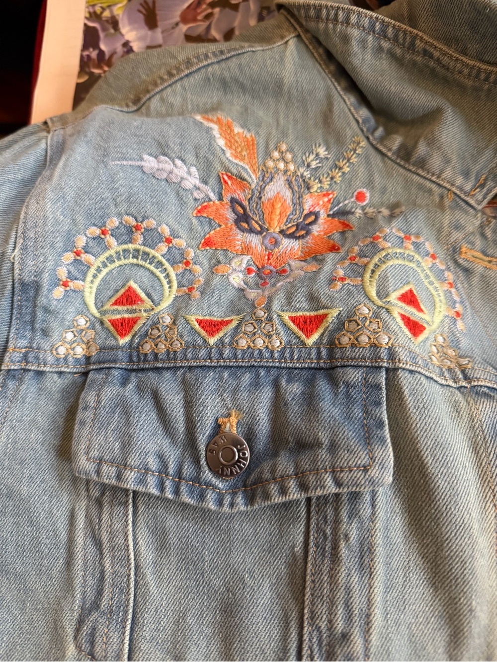 Johnny Was Kayla Light Blue Embroidered Denim Jacket XL - Picture 5 of 8